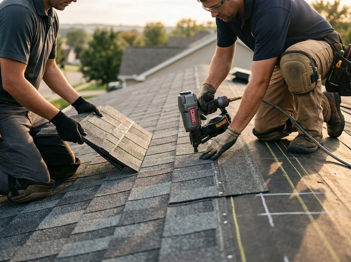 Professional roofer working on a residential roof in Cordele